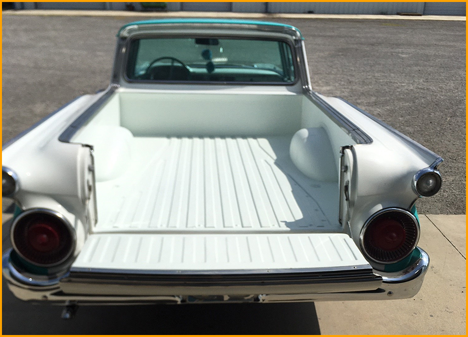 Close up of Ford Ranchero truck bed sprayed with GatorHyde