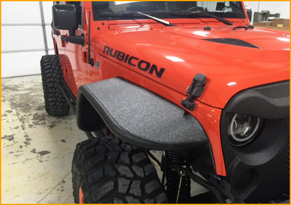 Jeep Rubicon fenders sprayed with GatorHyde. 