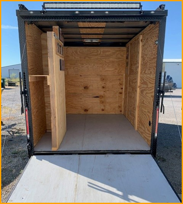 Rear compartment interior of duck hunting trailer.