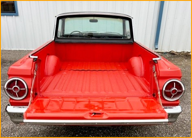 Ford Ranchero with a red spray-in bedliner.
