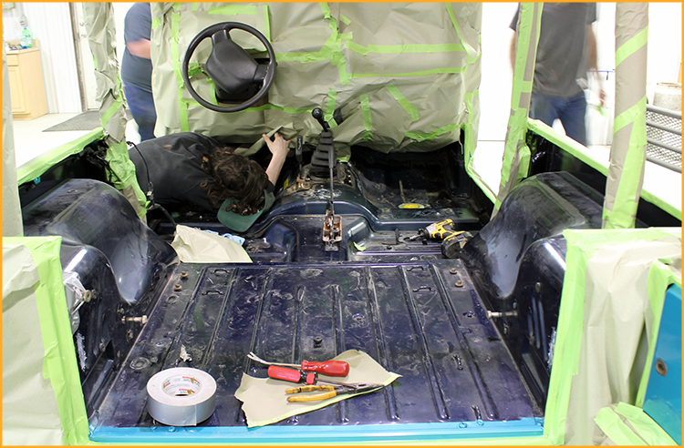 Jeep interior floor lined with GatorHyde spray