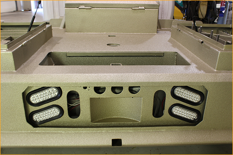 Compartments of a utility truck ready to be sprayed with polyurea