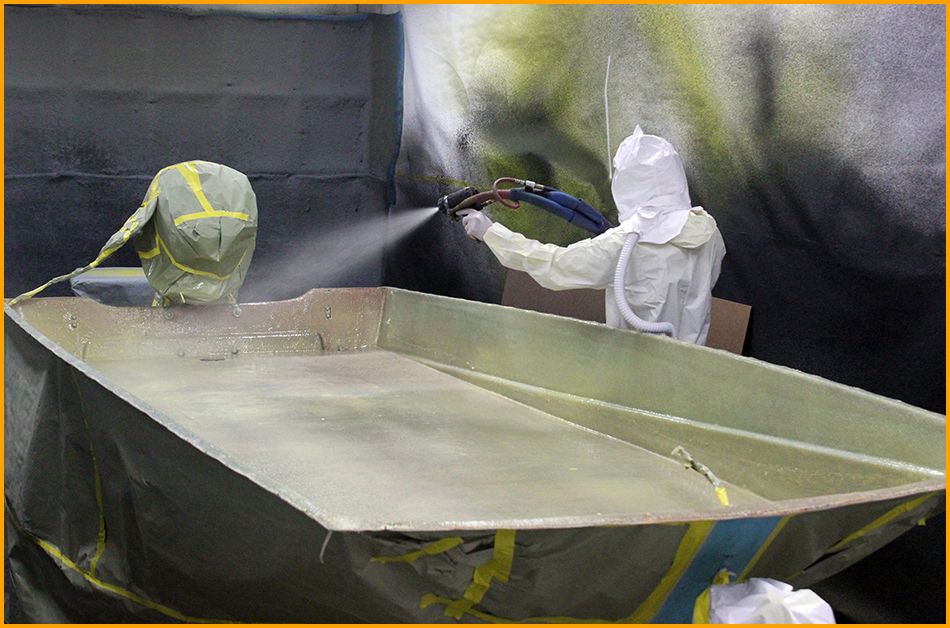 Interior of this aluminum boat was coated with GatorHyde polyurea.