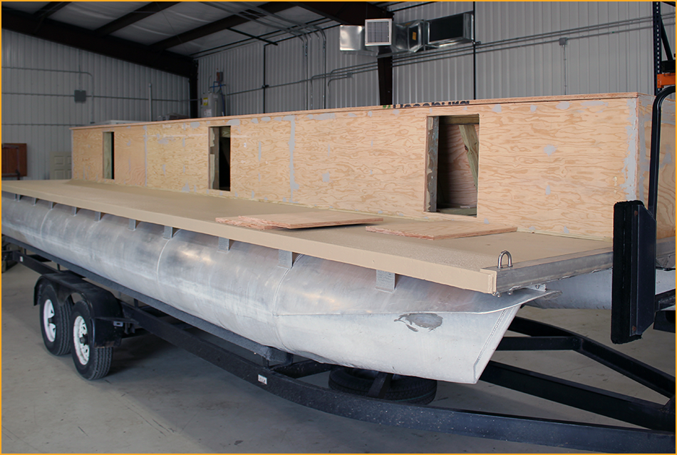 Custom built official timing-boat before installation of GatorHyde spray.