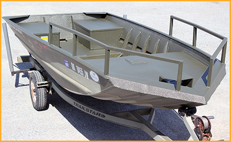 Tracker fishing boat with interior lined with GatorHyde polyurea